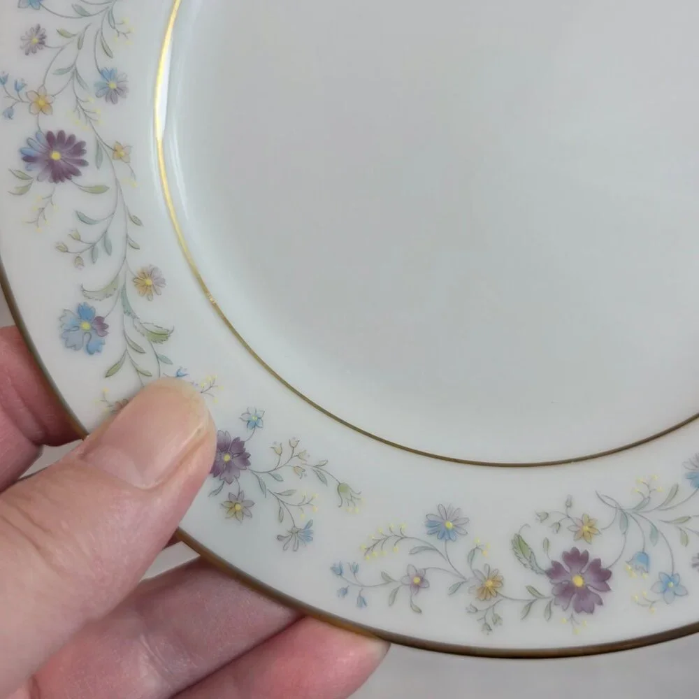 FOUR Noritake Longwood #2485 Bread Plates Purple, Blue & Yellow Flowers